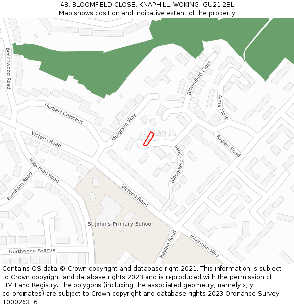 48, BLOOMFIELD CLOSE, KNAPHILL, WOKING, GU21 2BL: Location map and indicative extent of plot