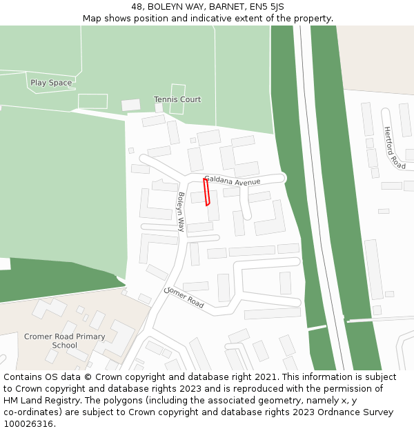 48, BOLEYN WAY, BARNET, EN5 5JS: Location map and indicative extent of plot