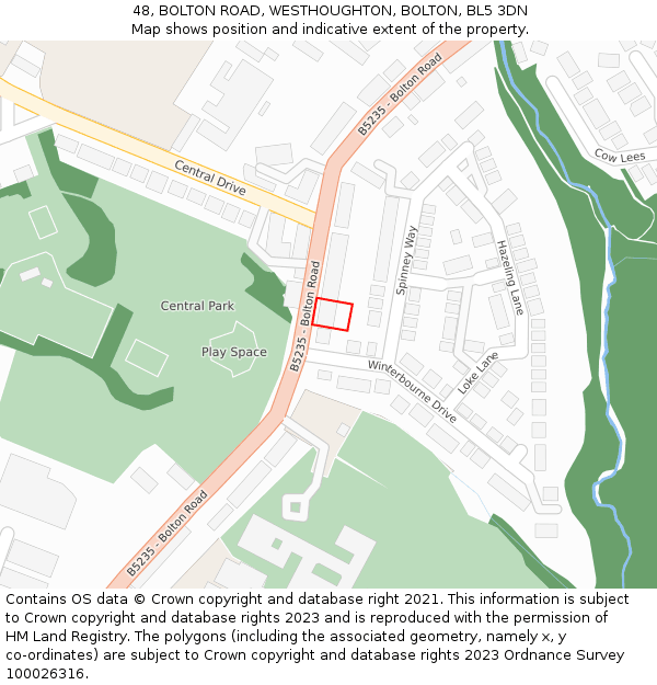 48, BOLTON ROAD, WESTHOUGHTON, BOLTON, BL5 3DN: Location map and indicative extent of plot