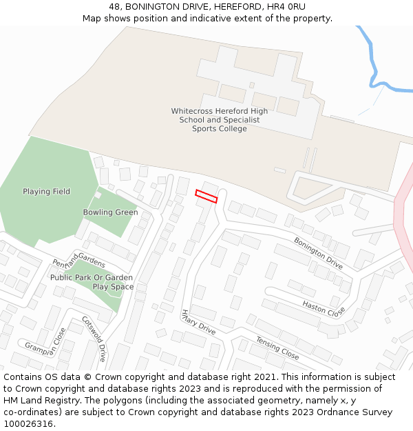 48, BONINGTON DRIVE, HEREFORD, HR4 0RU: Location map and indicative extent of plot