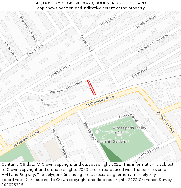 48, BOSCOMBE GROVE ROAD, BOURNEMOUTH, BH1 4PD: Location map and indicative extent of plot