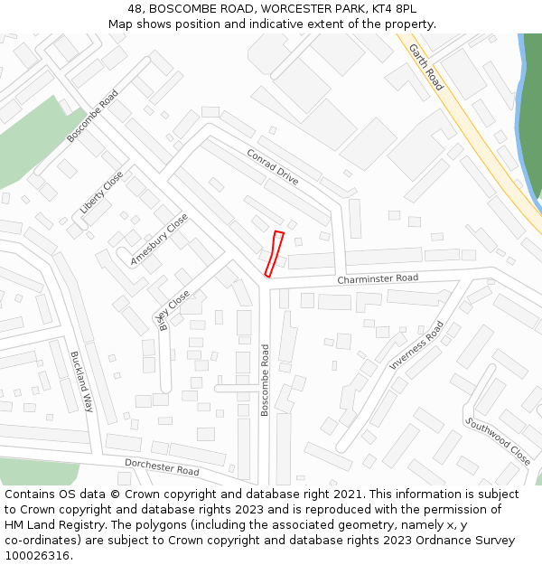 48, BOSCOMBE ROAD, WORCESTER PARK, KT4 8PL: Location map and indicative extent of plot