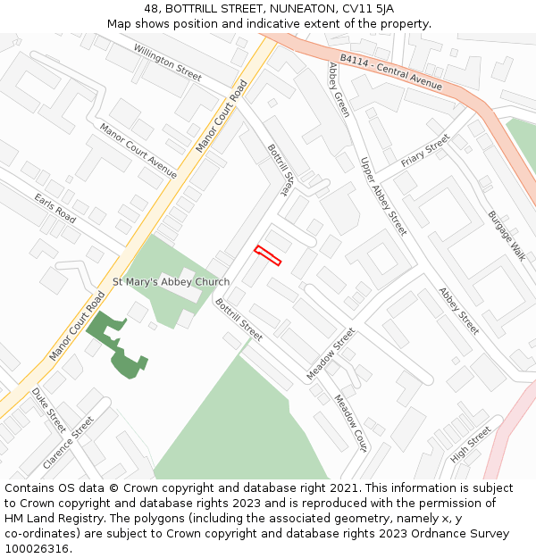 48, BOTTRILL STREET, NUNEATON, CV11 5JA: Location map and indicative extent of plot