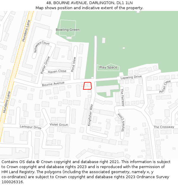 48, BOURNE AVENUE, DARLINGTON, DL1 1LN: Location map and indicative extent of plot