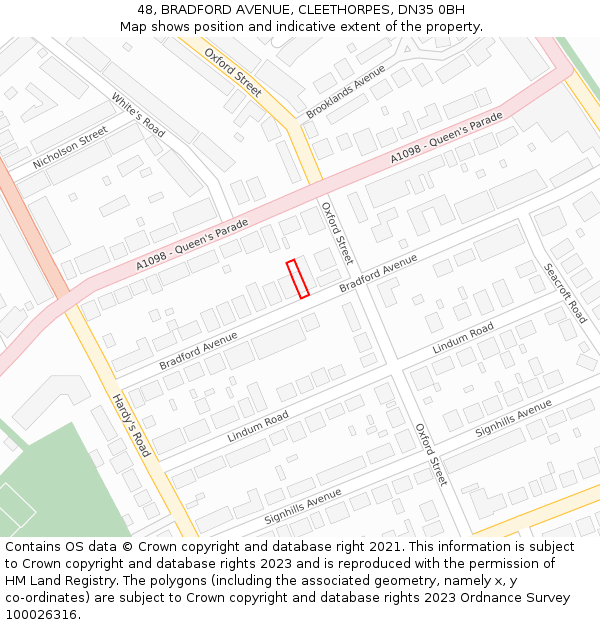 48, BRADFORD AVENUE, CLEETHORPES, DN35 0BH: Location map and indicative extent of plot
