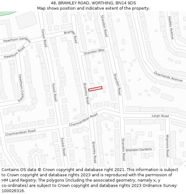 48, BRAMLEY ROAD, WORTHING, BN14 9DS: Location map and indicative extent of plot