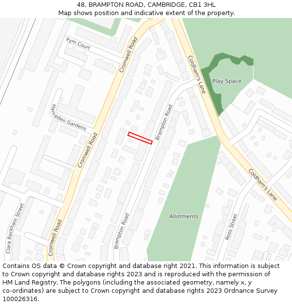 48, BRAMPTON ROAD, CAMBRIDGE, CB1 3HL: Location map and indicative extent of plot