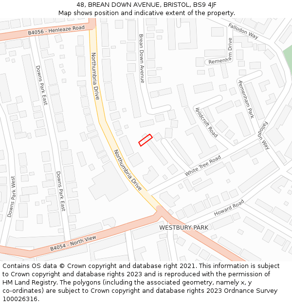 48, BREAN DOWN AVENUE, BRISTOL, BS9 4JF: Location map and indicative extent of plot