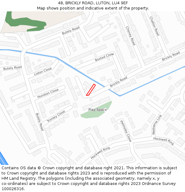 48, BRICKLY ROAD, LUTON, LU4 9EF: Location map and indicative extent of plot