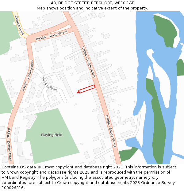 48, BRIDGE STREET, PERSHORE, WR10 1AT: Location map and indicative extent of plot