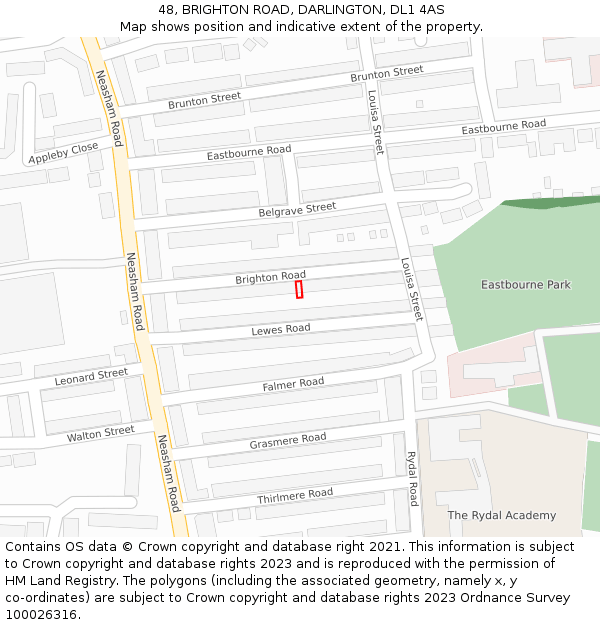 48, BRIGHTON ROAD, DARLINGTON, DL1 4AS: Location map and indicative extent of plot