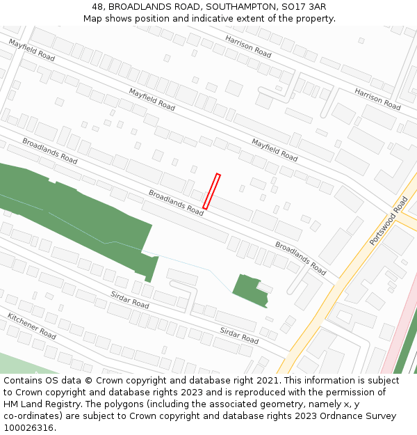 48, BROADLANDS ROAD, SOUTHAMPTON, SO17 3AR: Location map and indicative extent of plot
