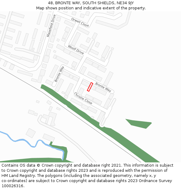 48, BRONTE WAY, SOUTH SHIELDS, NE34 9JY: Location map and indicative extent of plot