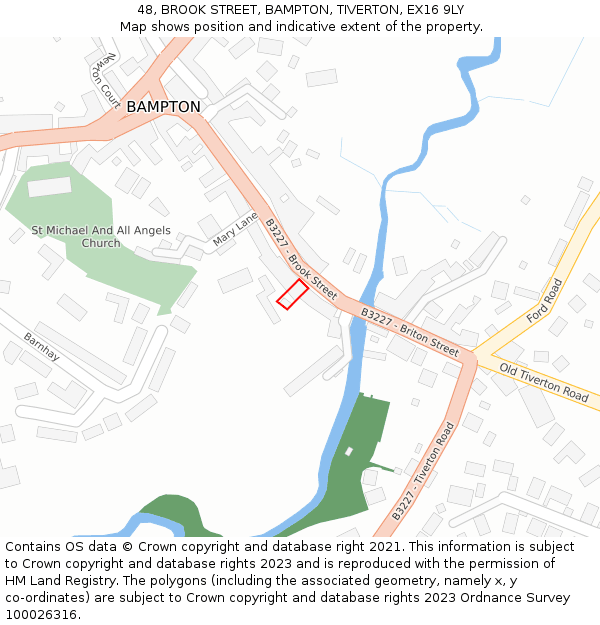 48, BROOK STREET, BAMPTON, TIVERTON, EX16 9LY: Location map and indicative extent of plot