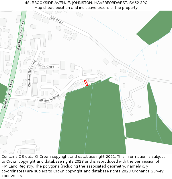 48, BROOKSIDE AVENUE, JOHNSTON, HAVERFORDWEST, SA62 3PQ: Location map and indicative extent of plot
