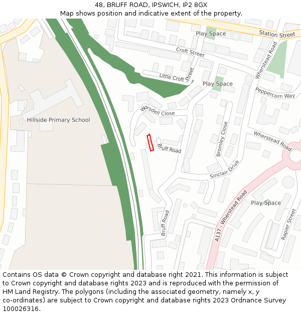 48, BRUFF ROAD, IPSWICH, IP2 8GX: Location map and indicative extent of plot