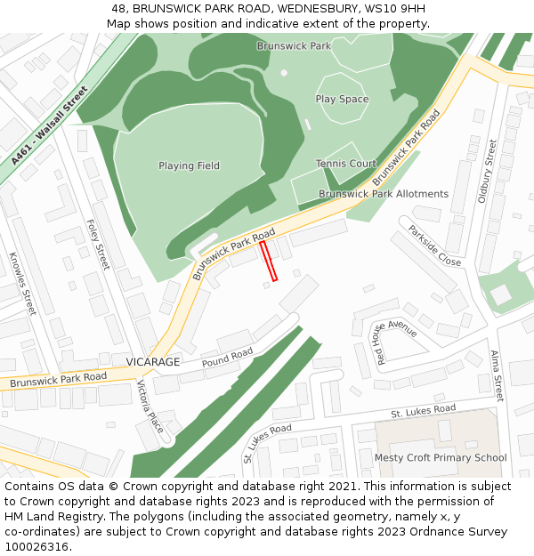 48, BRUNSWICK PARK ROAD, WEDNESBURY, WS10 9HH: Location map and indicative extent of plot
