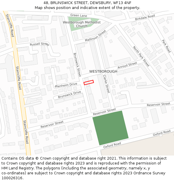 48, BRUNSWICK STREET, DEWSBURY, WF13 4NF: Location map and indicative extent of plot