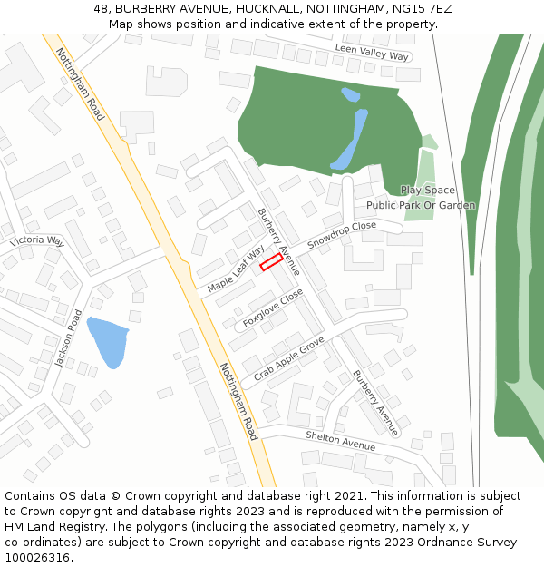 48, BURBERRY AVENUE, HUCKNALL, NOTTINGHAM, NG15 7EZ: Location map and indicative extent of plot