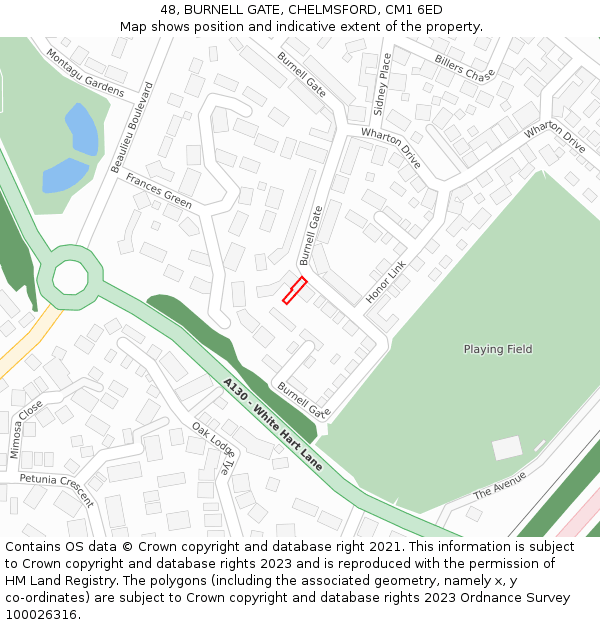 48, BURNELL GATE, CHELMSFORD, CM1 6ED: Location map and indicative extent of plot