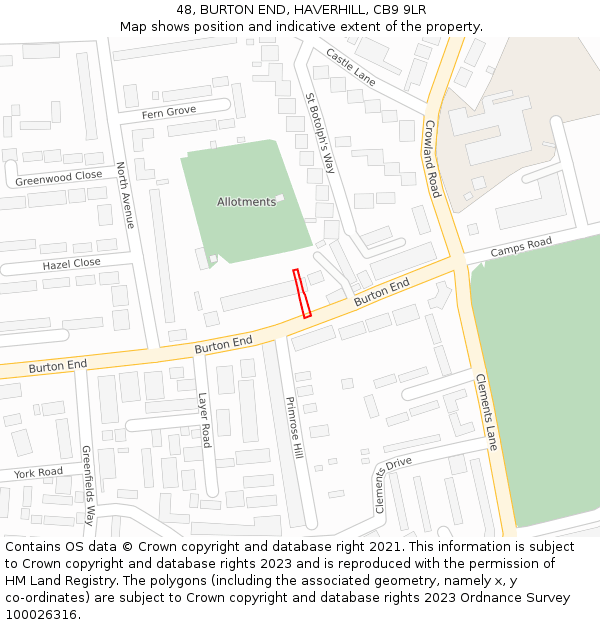 48, BURTON END, HAVERHILL, CB9 9LR: Location map and indicative extent of plot