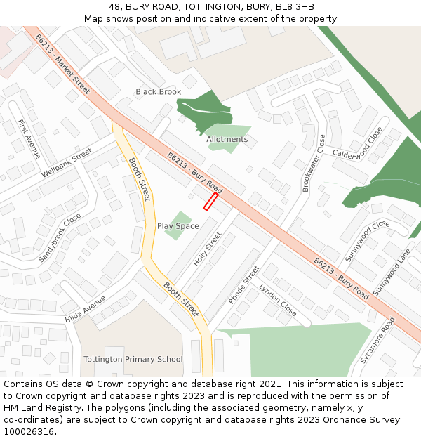 48, BURY ROAD, TOTTINGTON, BURY, BL8 3HB: Location map and indicative extent of plot