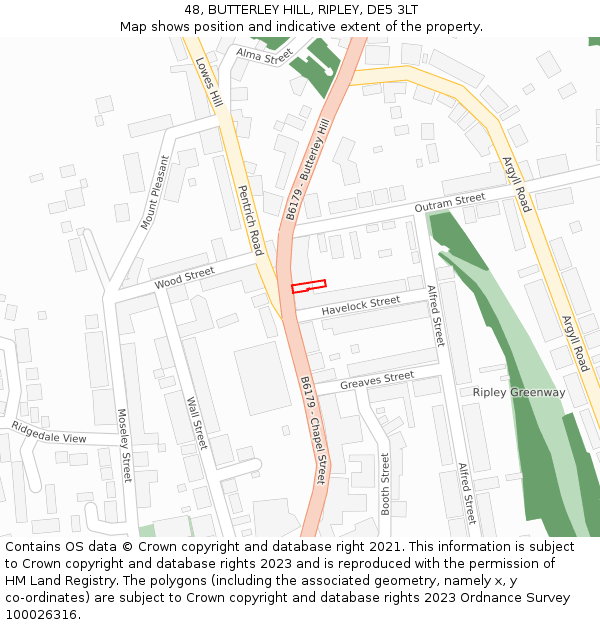 48, BUTTERLEY HILL, RIPLEY, DE5 3LT: Location map and indicative extent of plot