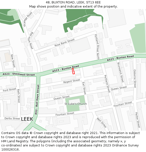 48, BUXTON ROAD, LEEK, ST13 6EE: Location map and indicative extent of plot
