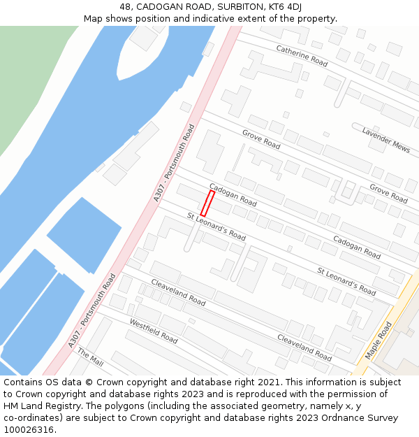48, CADOGAN ROAD, SURBITON, KT6 4DJ: Location map and indicative extent of plot