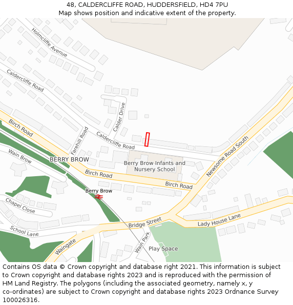 48, CALDERCLIFFE ROAD, HUDDERSFIELD, HD4 7PU: Location map and indicative extent of plot