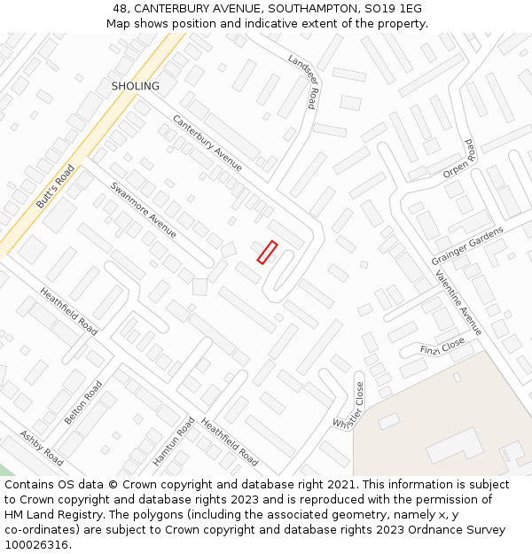 48, CANTERBURY AVENUE, SOUTHAMPTON, SO19 1EG: Location map and indicative extent of plot