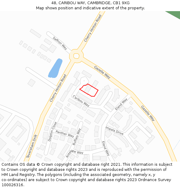 48, CARIBOU WAY, CAMBRIDGE, CB1 9XG: Location map and indicative extent of plot