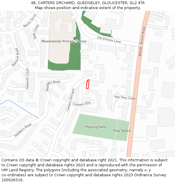 48, CARTERS ORCHARD, QUEDGELEY, GLOUCESTER, GL2 4TA: Location map and indicative extent of plot