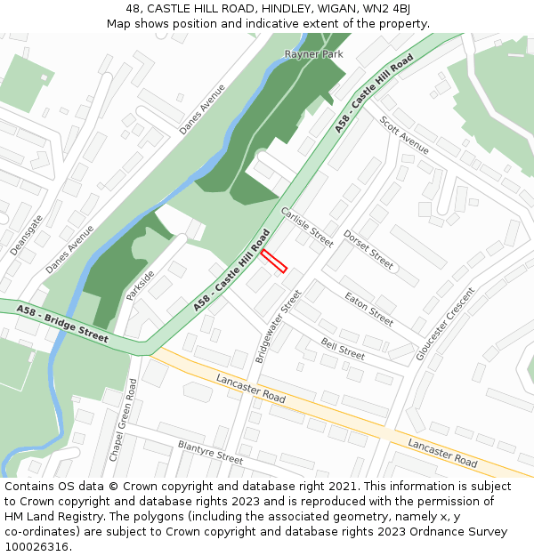 48, CASTLE HILL ROAD, HINDLEY, WIGAN, WN2 4BJ: Location map and indicative extent of plot