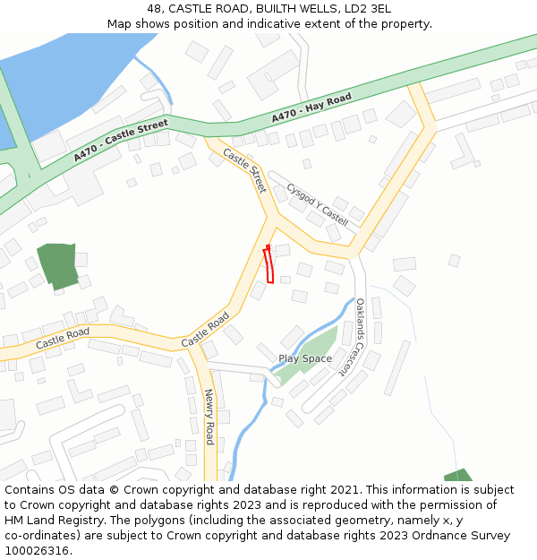 48, CASTLE ROAD, BUILTH WELLS, LD2 3EL: Location map and indicative extent of plot