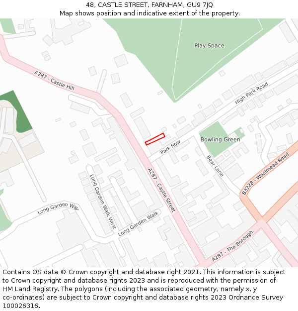48, CASTLE STREET, FARNHAM, GU9 7JQ: Location map and indicative extent of plot