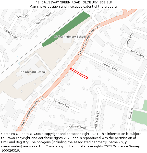 48, CAUSEWAY GREEN ROAD, OLDBURY, B68 8LF: Location map and indicative extent of plot