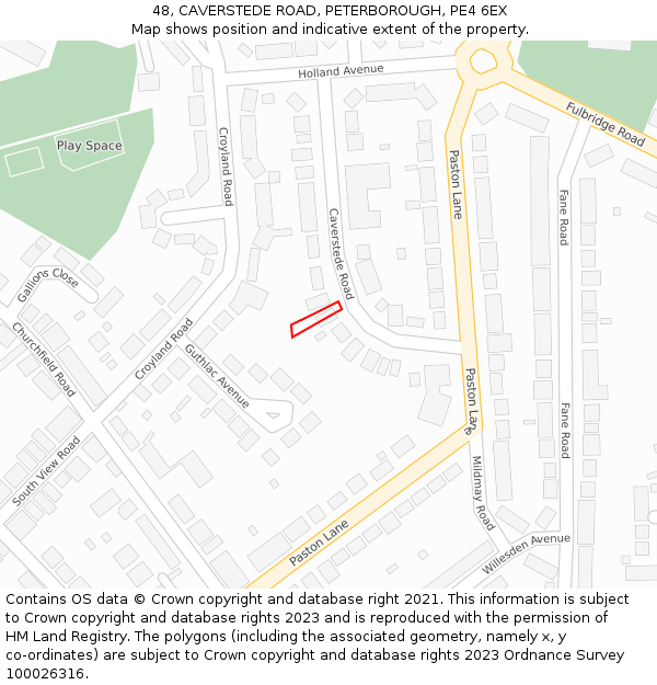 48, CAVERSTEDE ROAD, PETERBOROUGH, PE4 6EX: Location map and indicative extent of plot