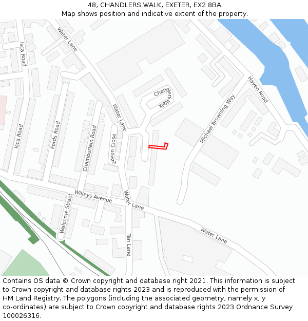 48, CHANDLERS WALK, EXETER, EX2 8BA: Location map and indicative extent of plot