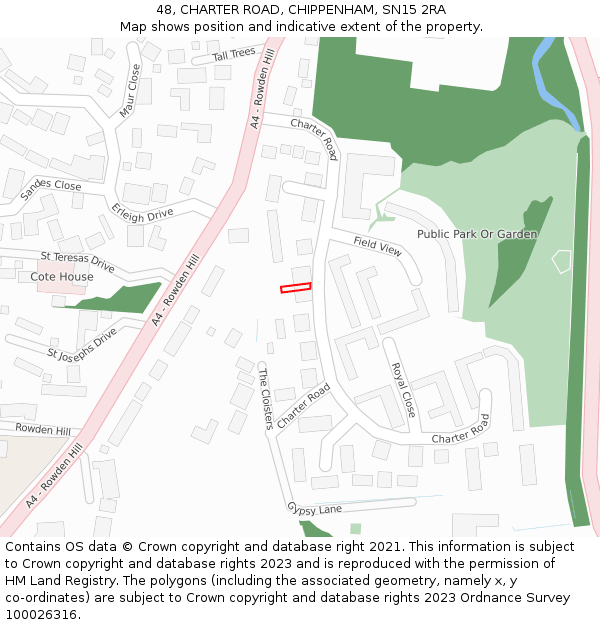 48, CHARTER ROAD, CHIPPENHAM, SN15 2RA: Location map and indicative extent of plot