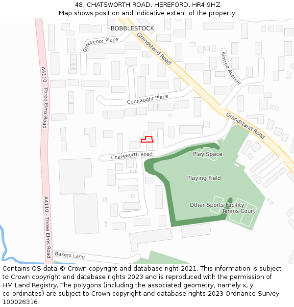 48, CHATSWORTH ROAD, HEREFORD, HR4 9HZ: Location map and indicative extent of plot