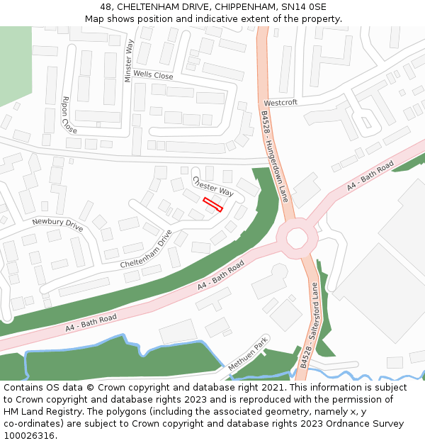 48, CHELTENHAM DRIVE, CHIPPENHAM, SN14 0SE: Location map and indicative extent of plot