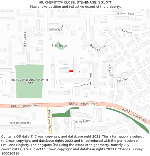 48, CHEPSTOW CLOSE, STEVENAGE, SG1 5TT: Location map and indicative extent of plot