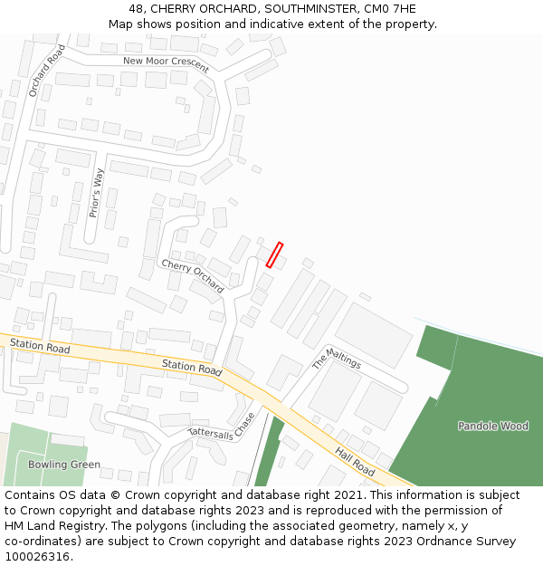 48, CHERRY ORCHARD, SOUTHMINSTER, CM0 7HE: Location map and indicative extent of plot