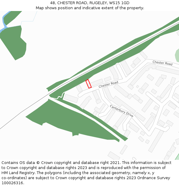 48, CHESTER ROAD, RUGELEY, WS15 1GD: Location map and indicative extent of plot