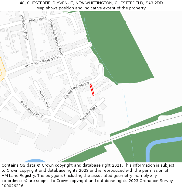 48, CHESTERFIELD AVENUE, NEW WHITTINGTON, CHESTERFIELD, S43 2DD: Location map and indicative extent of plot