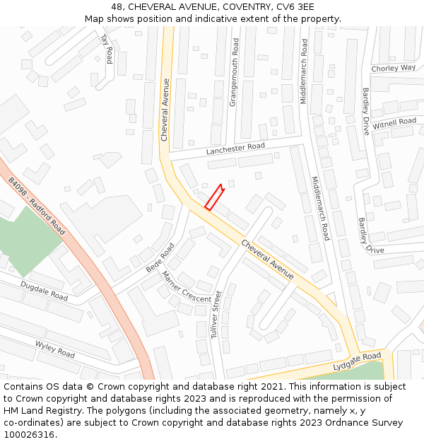 48, CHEVERAL AVENUE, COVENTRY, CV6 3EE: Location map and indicative extent of plot
