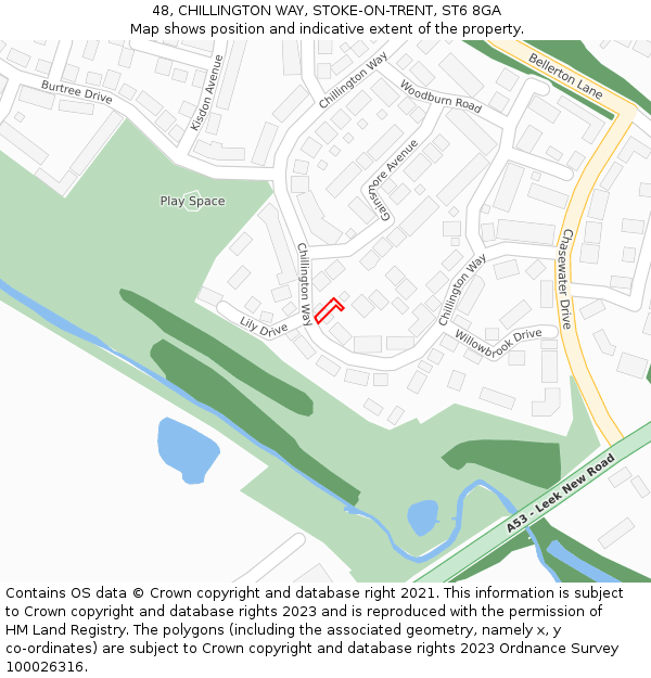 48, CHILLINGTON WAY, STOKE-ON-TRENT, ST6 8GA: Location map and indicative extent of plot