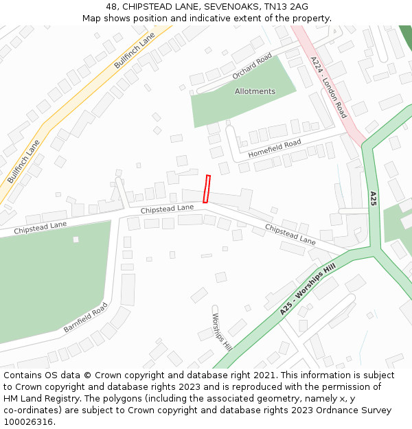 48, CHIPSTEAD LANE, SEVENOAKS, TN13 2AG: Location map and indicative extent of plot