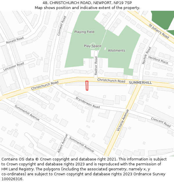48, CHRISTCHURCH ROAD, NEWPORT, NP19 7SP: Location map and indicative extent of plot